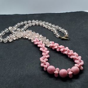 Miriam Haskell Pink and Clear Glass Bead Necklace